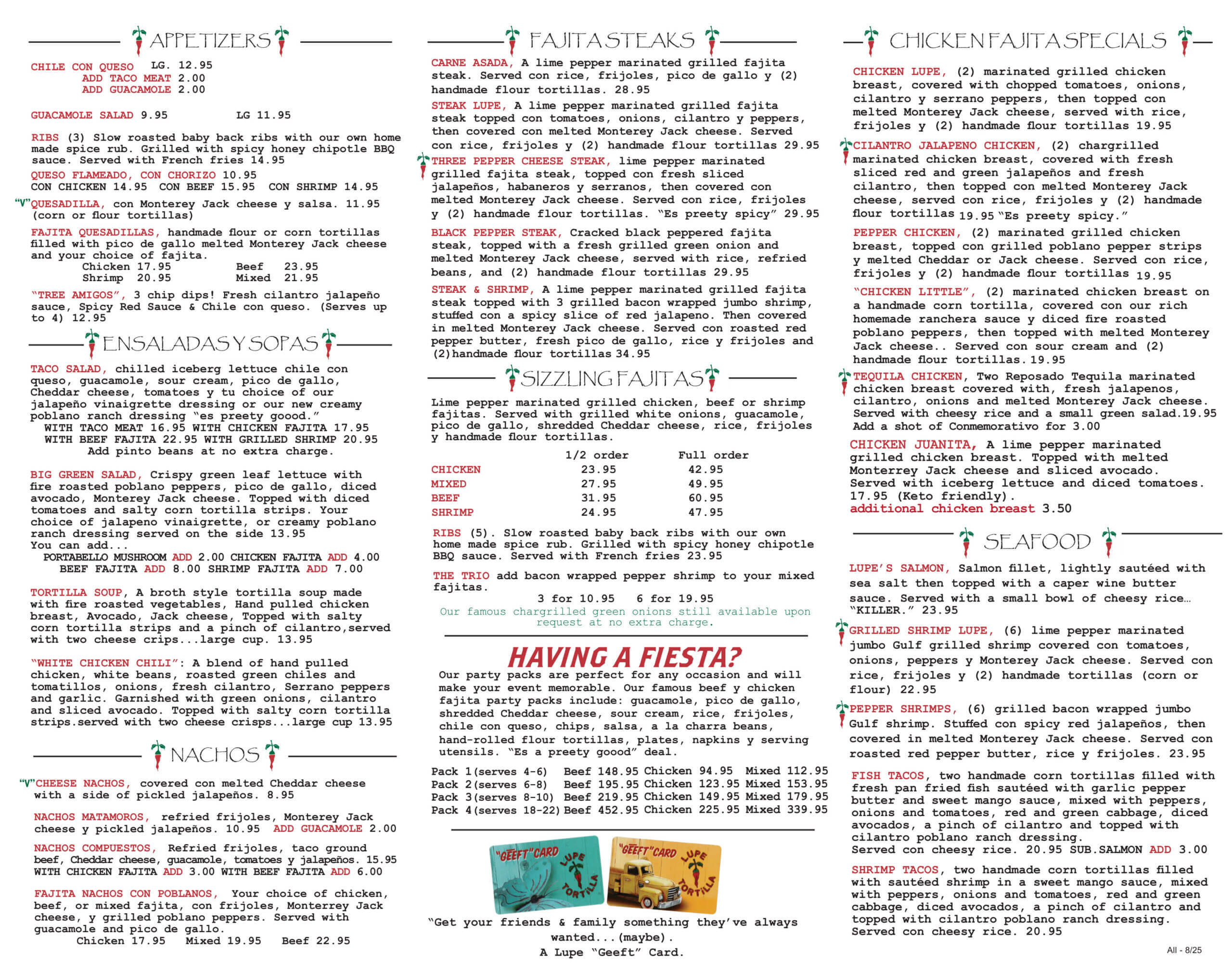 Mexican Food Menu - Lupe Tortilla Mexican Restaurant